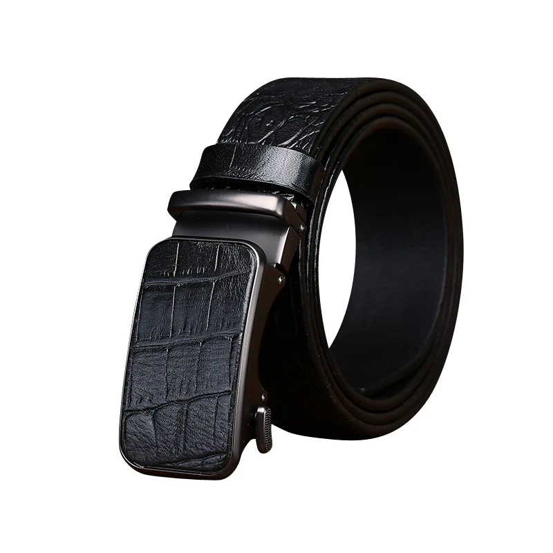 Top-grain leather men's belt with automatic buckle, suitable for business, casual, and formal trousers