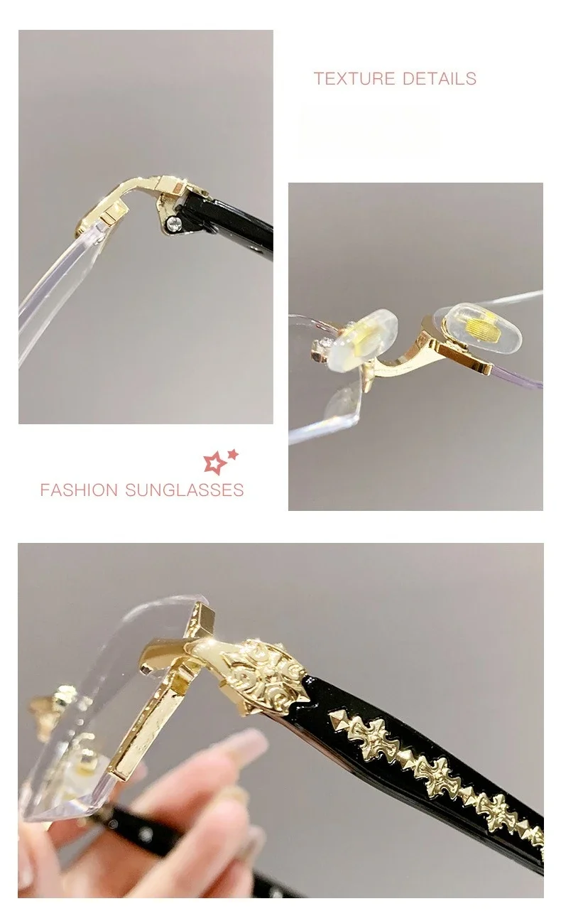 Cut Edge High-end Framless Photochromic Myopia Glasses Silver Gold Blue Light Blocking Eyewear Anti-UV Sunglasses Diopters -4.0