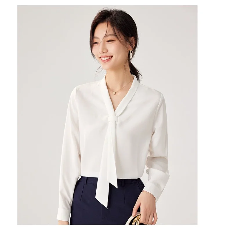 التنقل تصميم القميص الأبيض بأكمام طويلة الربيع والخريف نمط جديد غاسل مزاجه الموضة بلون رداء علوي غير رسمي #2