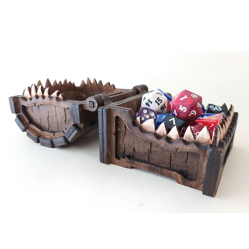 Mimic Chest for Dungeons and Dragons Tower Tray Wood Etched Dice Portable Collapsible Terror Monster Craft Decoration Accessory