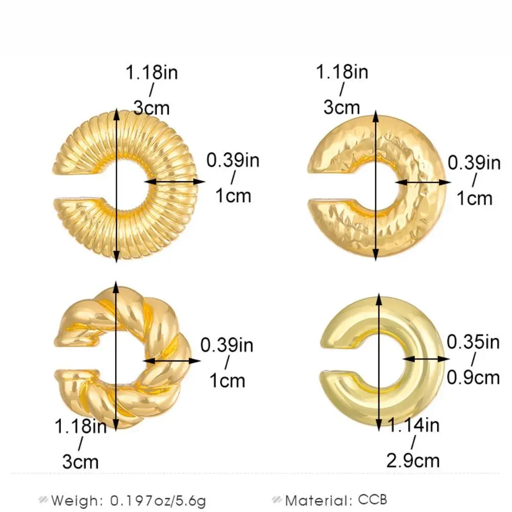 4Pcs/set Trendy Glossy Earring Clip Geometric C Shape Cartilage Ear Cuff Gold Silver Jewelry Accessories Women