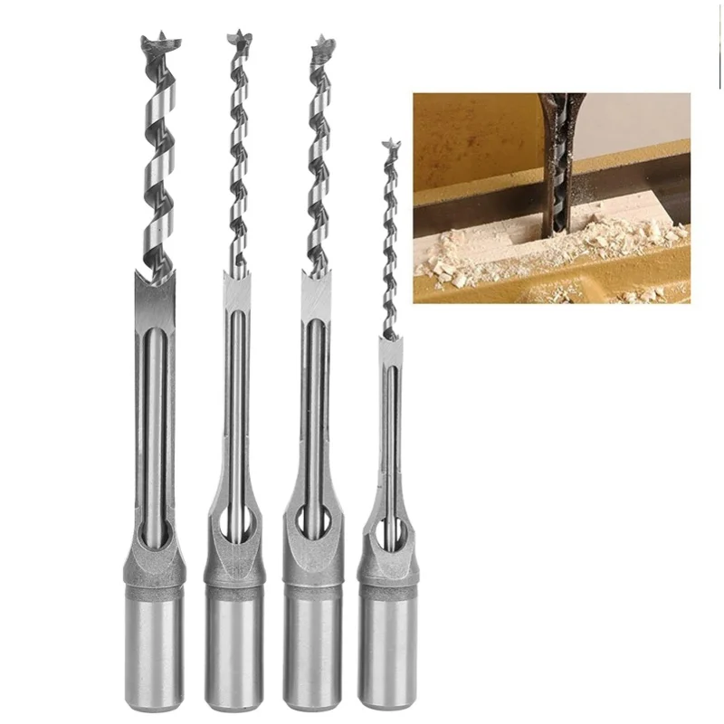 

4pcs Square Hole Drill Bits 1/4 5/16 3/8 1/2 Wood Mortising Chisel Set Wood Drilling Hand Tools