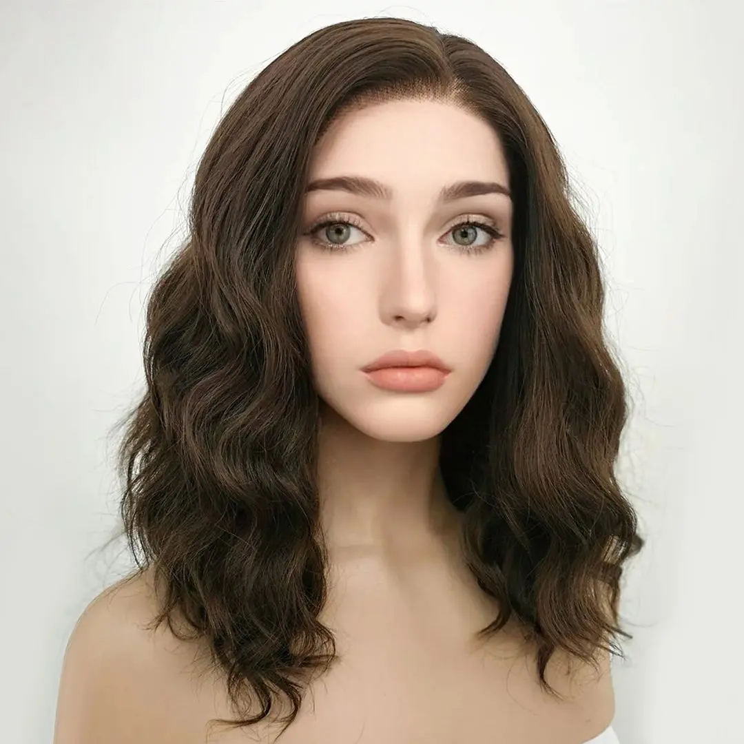 Pre Plucked Short Bob Deep Body Wave Synthetic Hair Wigs for Women Long Last Glueless Chocolate Brown Transparent Lace Wigs