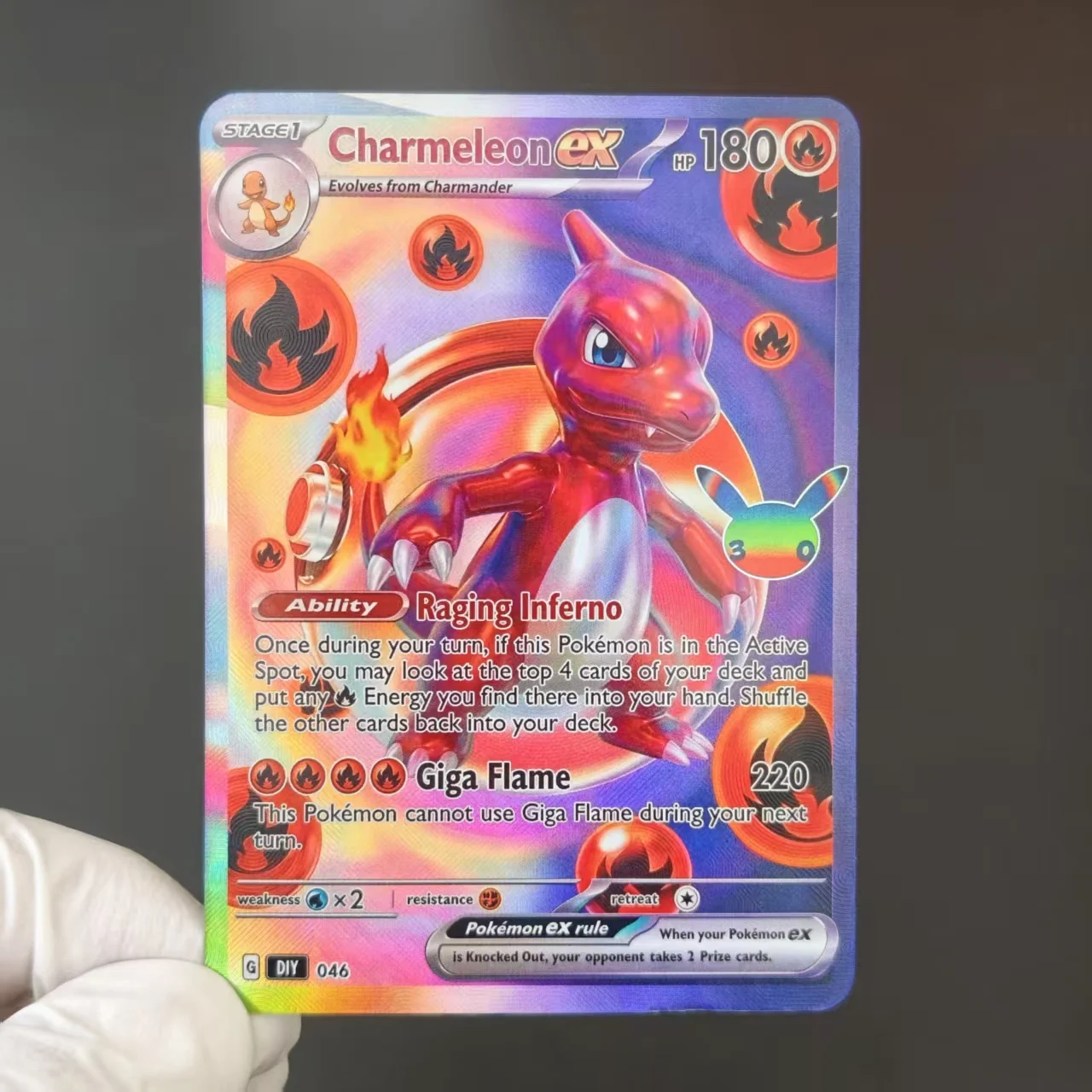 9PCS Pokmon Card English TCG 30th Anniversary Charizard Venusaur Blastoise Rainbow Holo Texture DIY Self Made Single Card