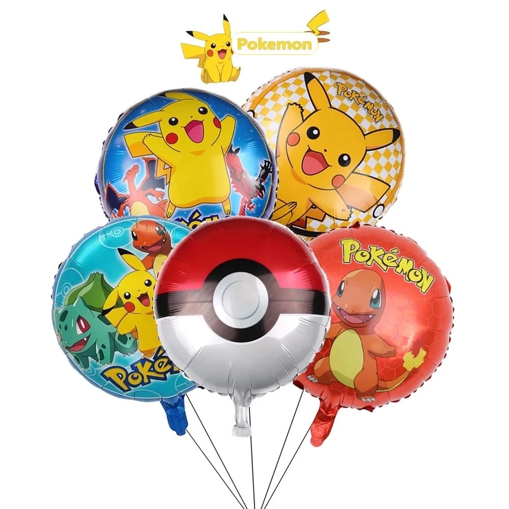 5 stücke pokemon go pikachu aluminium folie ballon junge mädchen geburtstags feier poke ball helium luft globos dekoration baby party spielzeug