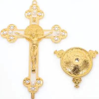 

Jesus Carrying Cross Statue Hand Painted Religious Sculpture Home Office Decor Catholic Gift Gold Cross Accent