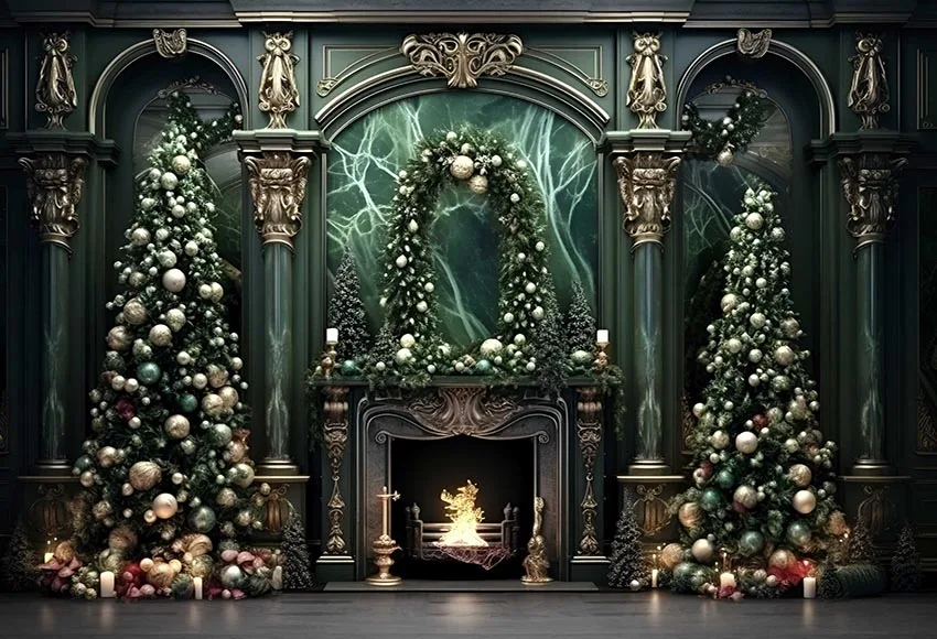 Mehofond Photography Background Interior Vintage Christmas Fireplace Xmas Tree Kids Family Portrait Decor Backdrop Photo Studio