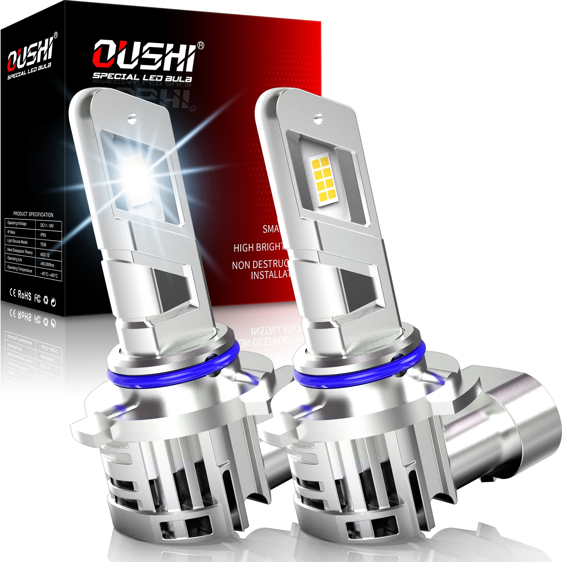 

OUSHI 2pcs 9006 HB4 Led Car Headlight Bulb DRL Powerful 6000K White Turbo Diode Plug and Play With Fan For Chrysler 300 Pacifica