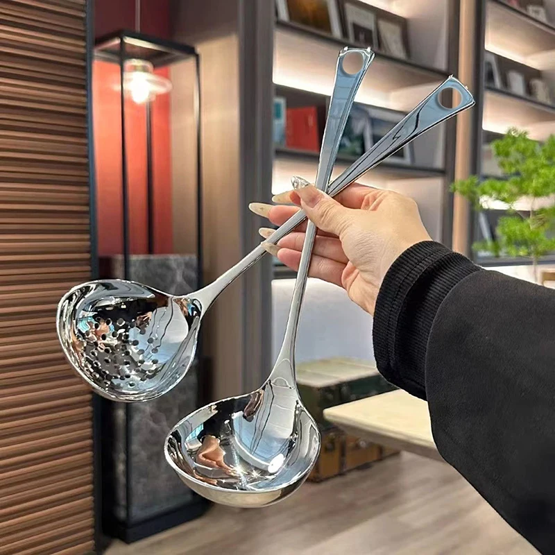 1pc new Stainless Steel Spoon Long Handle Soup Spoons For Hot Pot Scoops Colander Home Kitchen Tableware Cooking Essential Tools