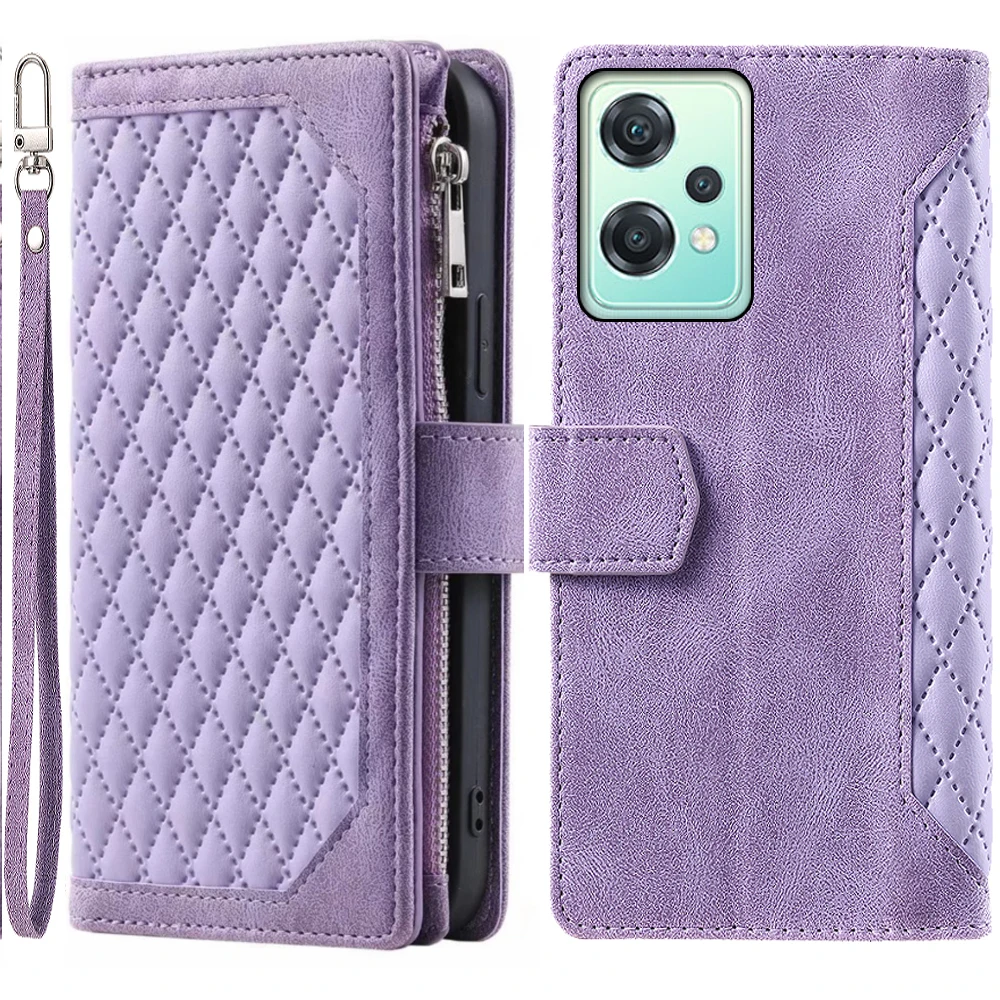 

Fashion Zipper Wallet Case OnePlus Nord CE 2 Lite Flip Cover Multi Card Slots Cover Phone Case Card Slot Folio with Wrist Strap