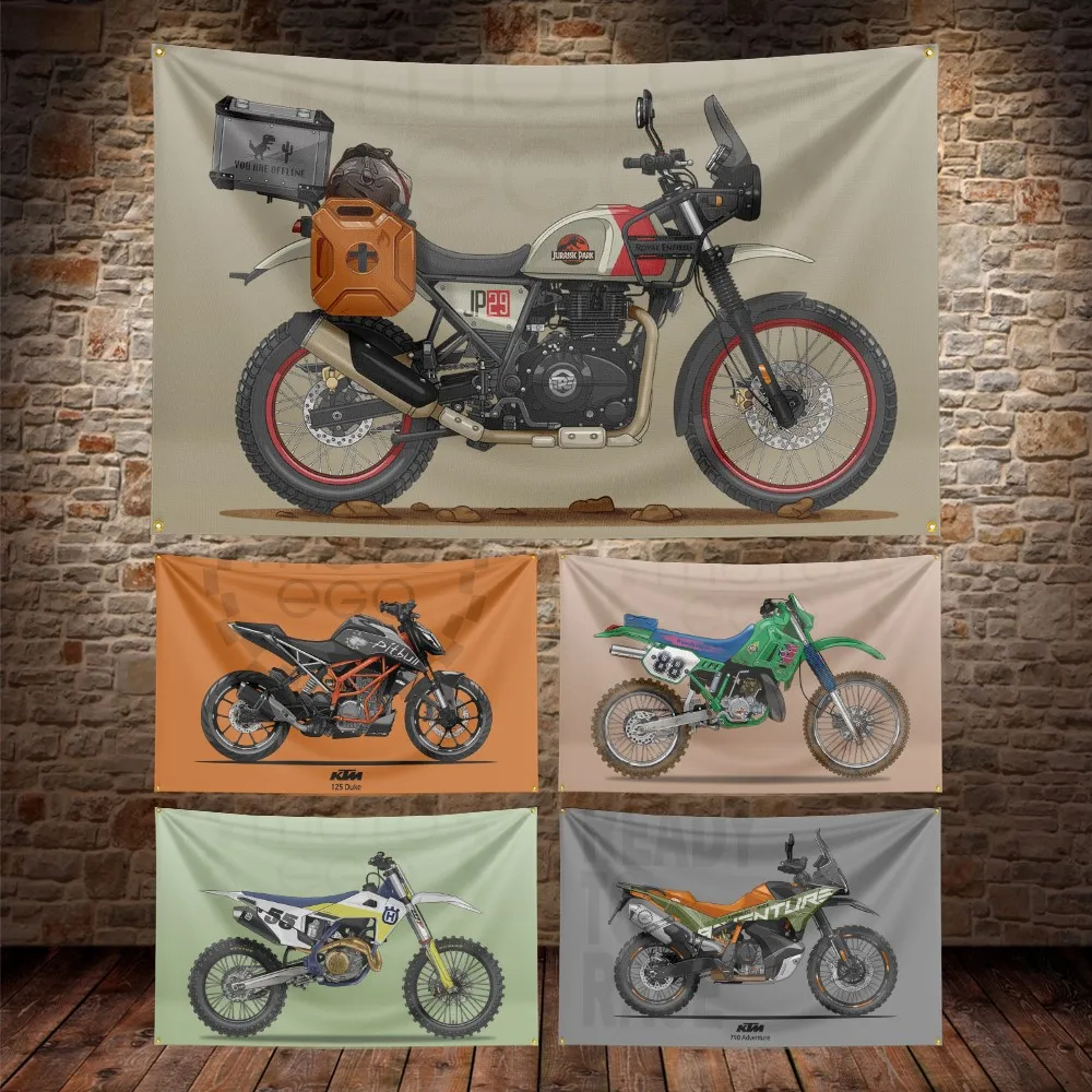 3X5Ft Classic Motorcycle Flag Polyester Digital Printing Moto Club Banner