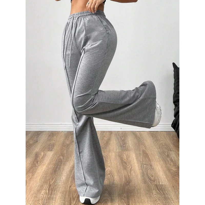 YQ1-Simple Versatile Commuter Casual Pants Autumn Winter Drawstring Elastic Waist Slimming Wide Leg Long Pants
