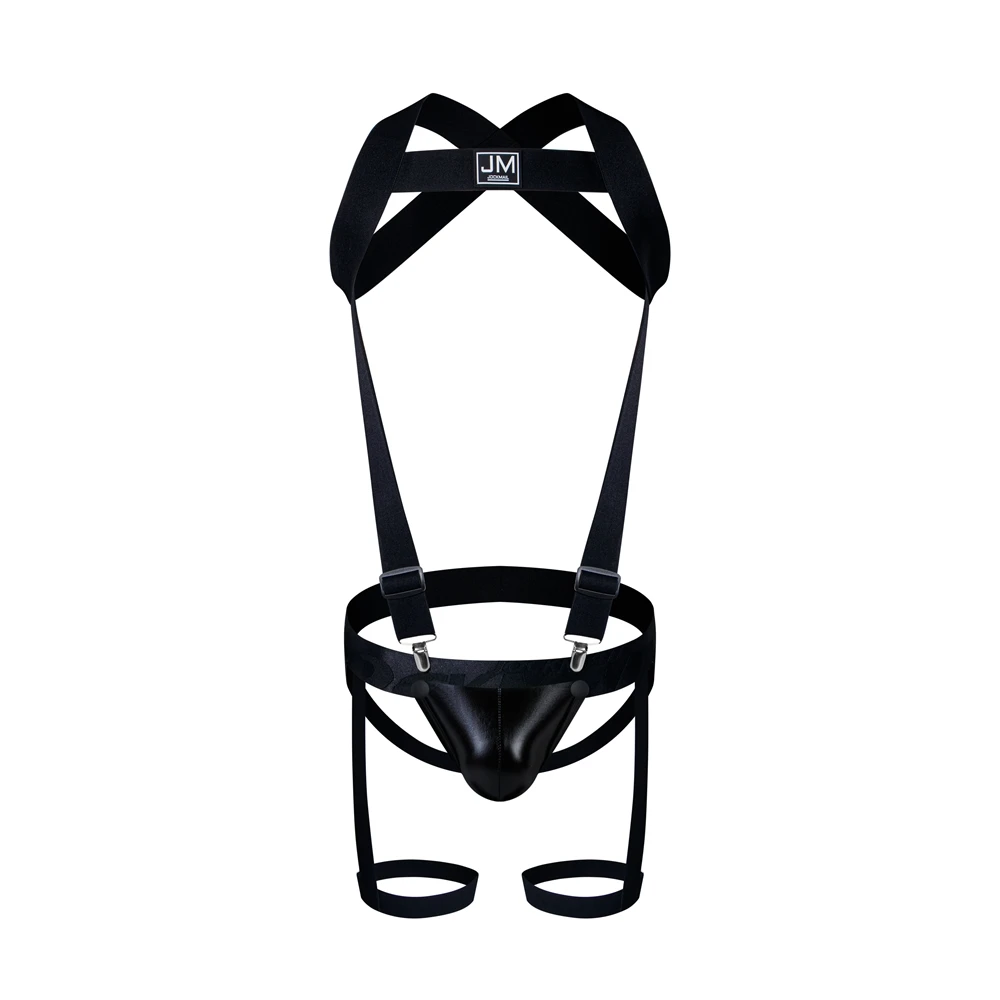 Detachable Split-type Sets Mens Strap Harness Bodysuit Black Leather Men Sexy G String Thong Jockstrap Leg Bondage Gay Underwear