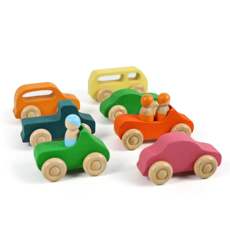 2021other high quality children wooden 7Pcs Set baby Montessori rainbow car blocks children toy for girls