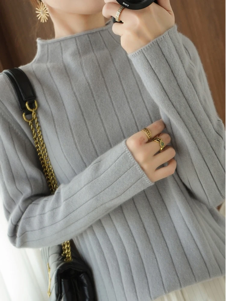 Knitted Turtleneck Ribbed Women Sweaters Autumn Winter Long Sleeve Pullovers Slim Sweater Female Solid Casual Knitwear Tops 2024