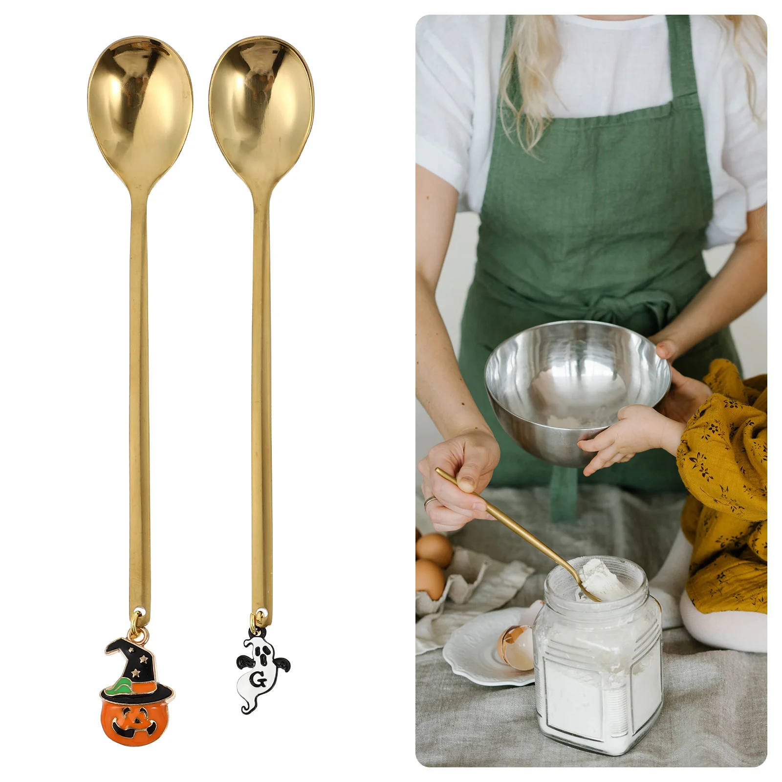 

4Pcs Halloween Spoons Stainless Steel Pumpkin Dessert Scoops for Coffee Stirring Afternoon Tea Party Gathering Food Serving