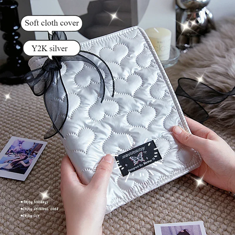 Y2K American Retro Silver Star Heart Bubble Cloth Cover Card Album Cute Girl Kpop 3-inch Photo Card Collect Book 80pcs Card Slot