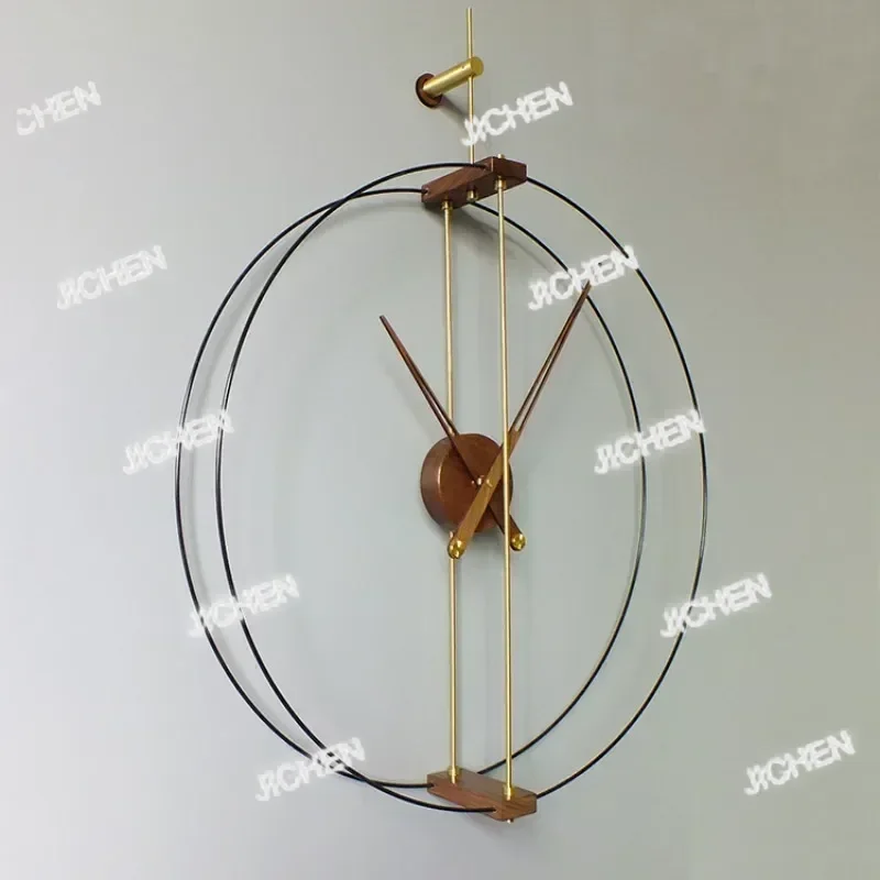 

ZQ Nordic Creative Wall Clock Solid Wood Large Pointer Living Room Silent Wall Clock Double Circle Luxury Modern Home Decor
