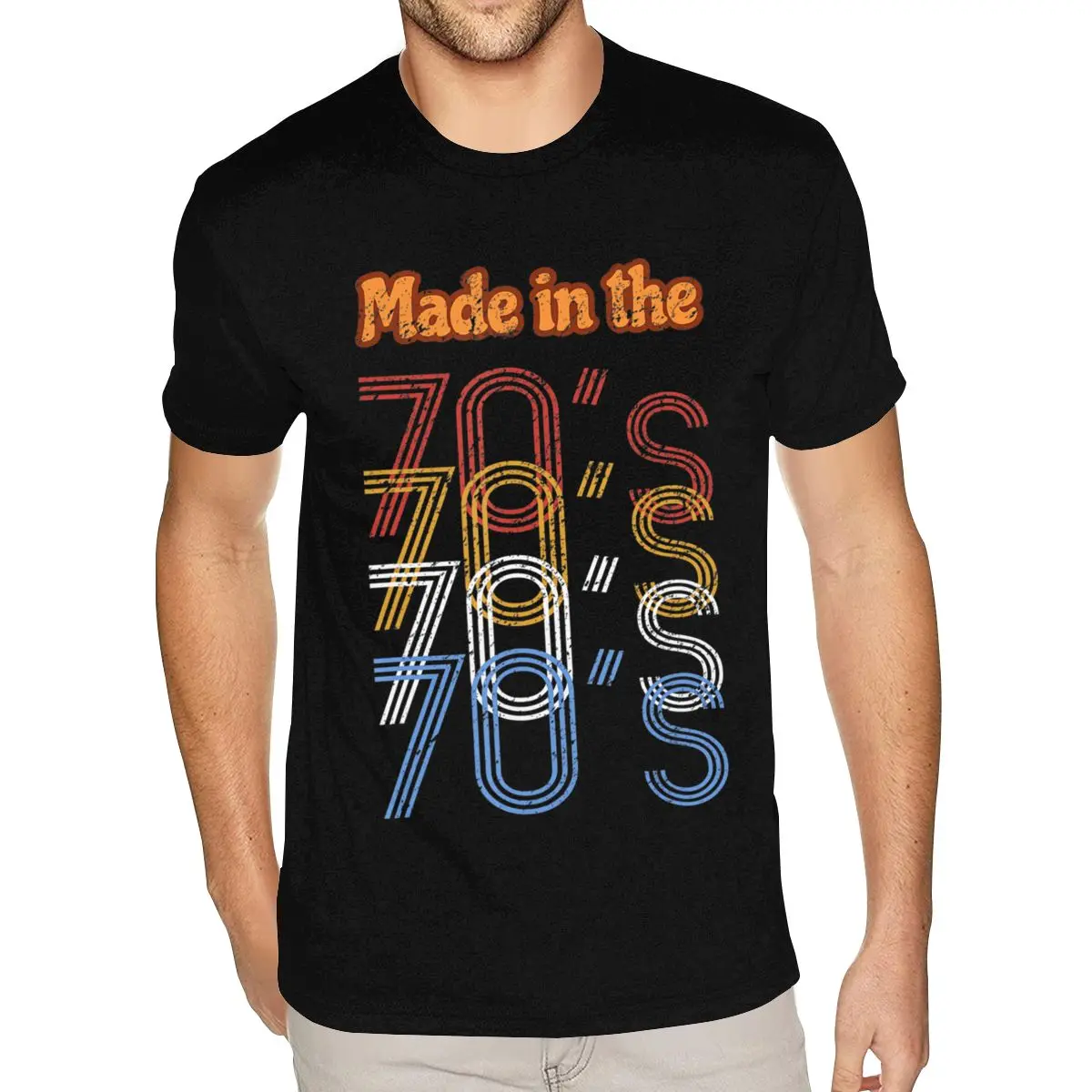 

Cool T Shirts Born In The 70'S Distressed Retro Tees Short Sleeve Boyfriend's Over Size Black T Shirts