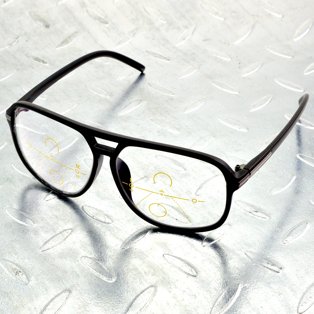 Handcrafted Tr90 Double Bridge Pilot Oversized Multilayer Coating Progressive Reading Glasses +0.75 To +4 See Near and Far