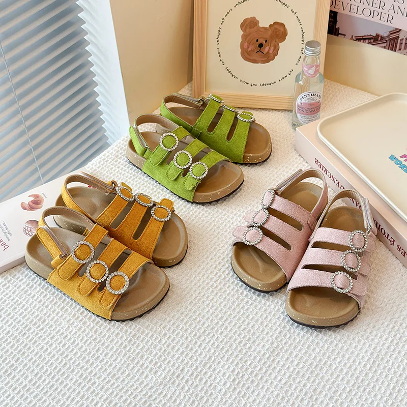 

Children's Platform Sandals Summer New Girls' Rhinestone Round Buckle Princess Shoes Open-toed Boy Beach Shoes Size 22-36