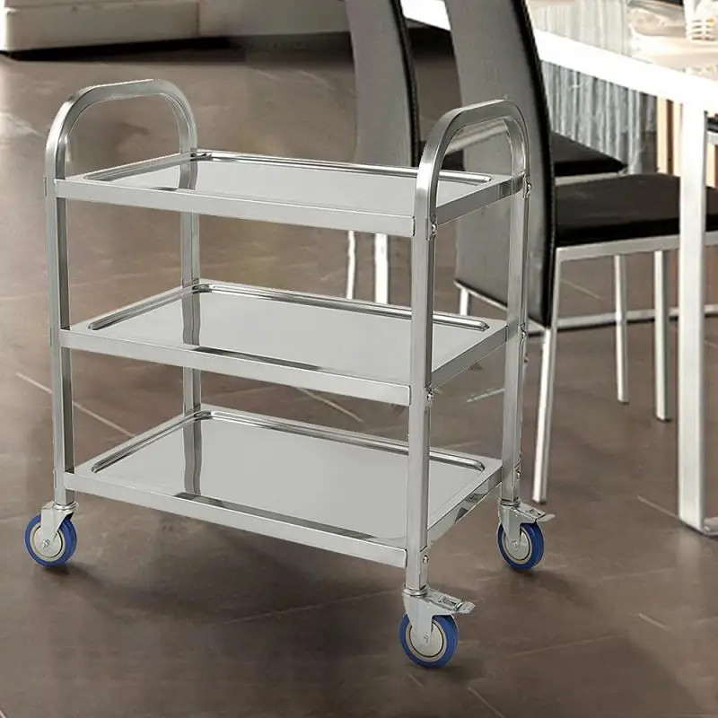 Small Table Commercial Wine Car HWC Mobile Dining Car Trolley Three-tier Stainless Steel Dining Car Home Kitchen Tea Cart