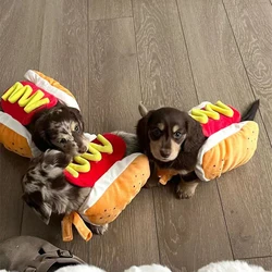 Funny Halloween Dog Costumes Hot Dog Shaped Dachshund Sausage Adjustable Clothes Pet Apparel Dressing Up Cat Party Costume Suit