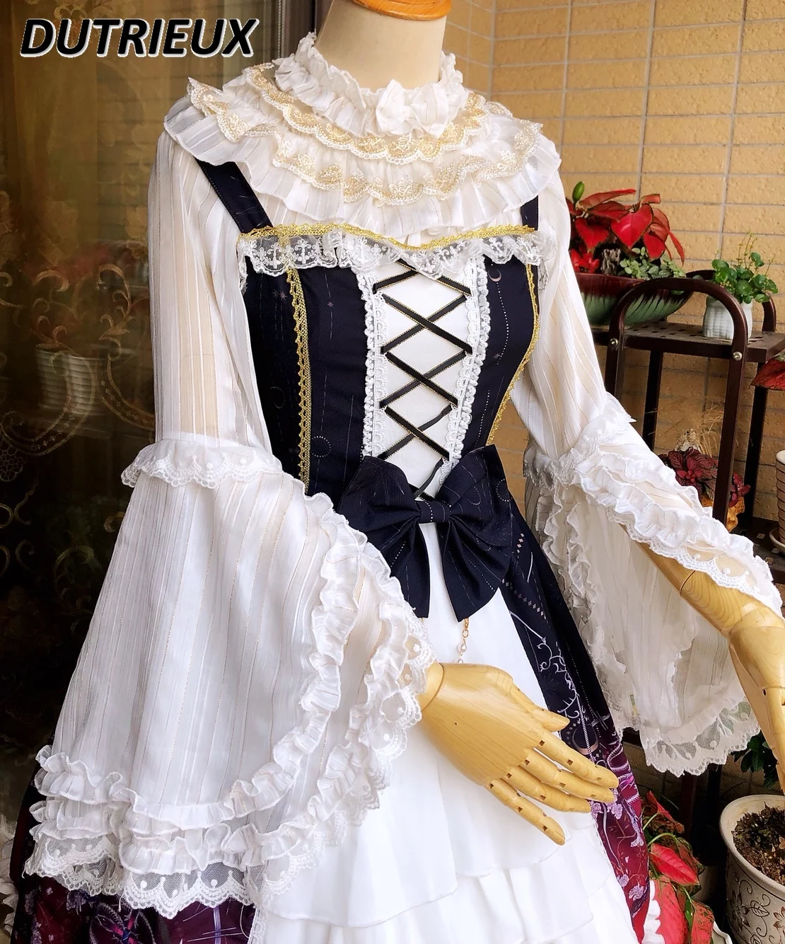 Lolita-Chemisier original doux et mignon pour fille, haut intérieur à col ras du cou, Phnom Penh, rayé, corne, manches longues, chemise en mousseline de soie couvertes