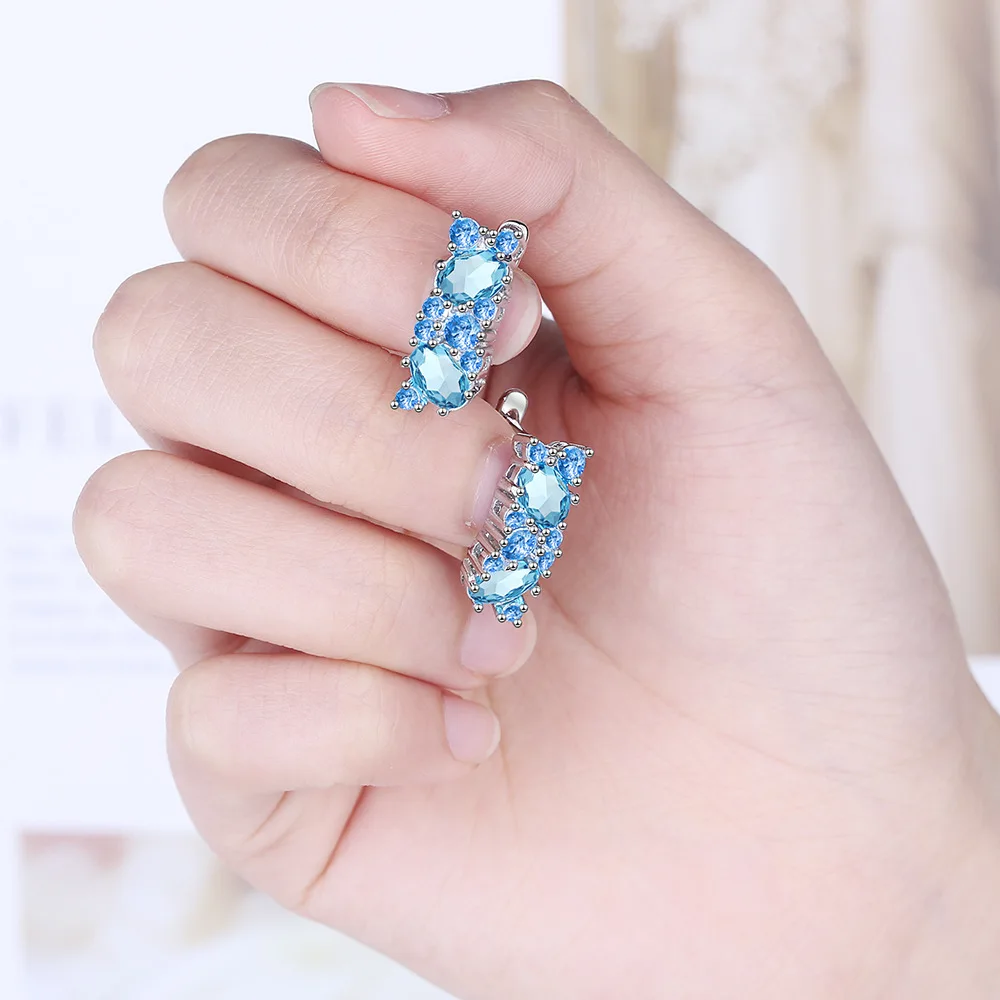 Sky Blue Zircon Vintage Non Tarnish Womens Silver Plated Earring Fashion Jewelry Ladies Earrings