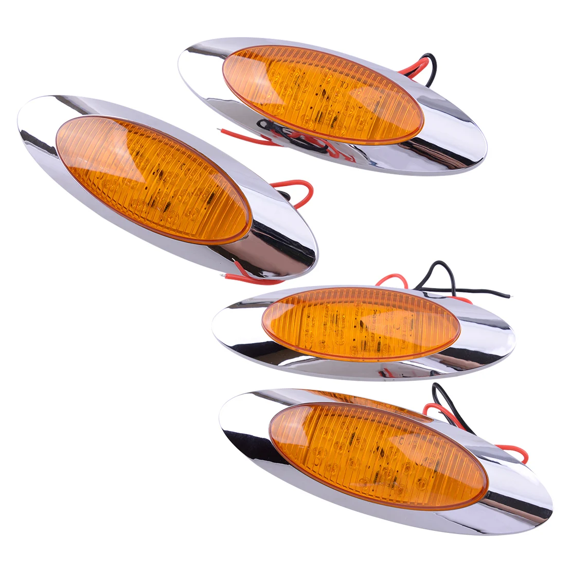 4Pcs/Set Universal 2 Wires 12V Amber LED Clearance Thin Side Marker Light 16 LED Chrome Oval Fit For Freightliner Truck
