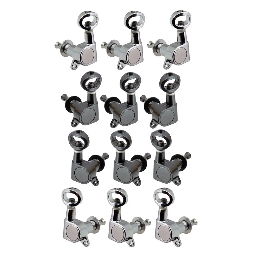 6 Pack Fully Enclosed Tuning Pegs for Electric Guitar, Left + Right Hole