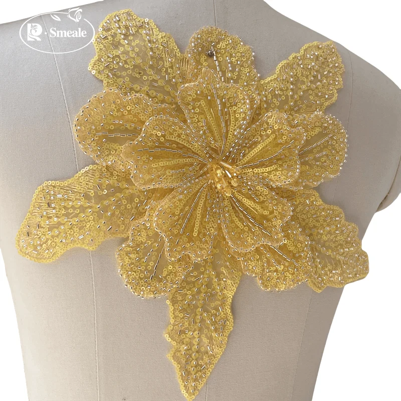 3D Bestickte Perlen-Pailletten Große Applikation, Große Blumen, DIY Kleidung, Kleider, Heimdekoration, Patch-Zubehör