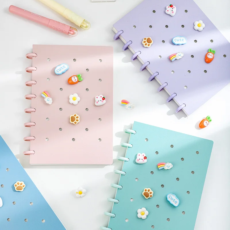 1 Piece of A5 Detachable Mushroom Button Loose-Leaf Book, Creative DIY Thickeneded Foam Pp Cover, 8.2*5.6inch, 100g Thickeneded Paper, 90 Pieces Of/180 Pages with Horizontal Lines, Ladies' Diary, for Gifts, Work, Office and School Supplies