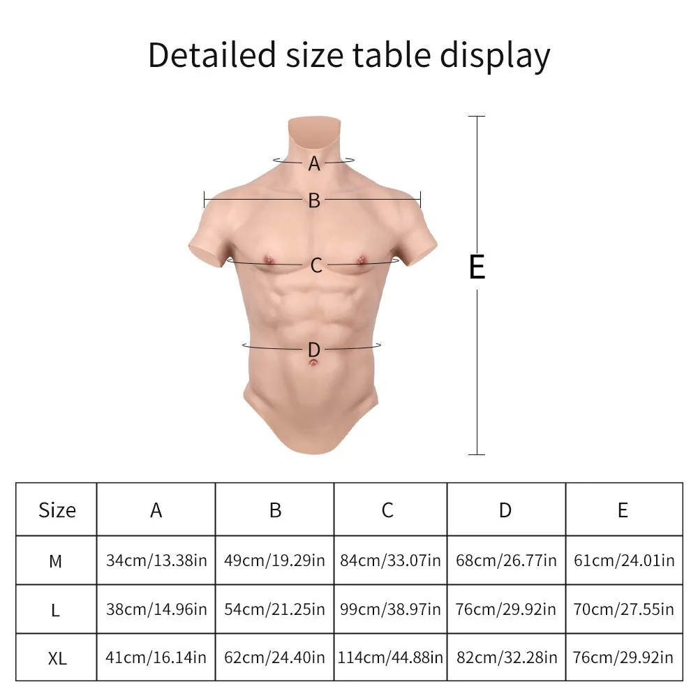 1 piece realistic silicone fake muscle men's clothing, clear fake pectoral muscles, abs lines, suitable for strong man cross-d