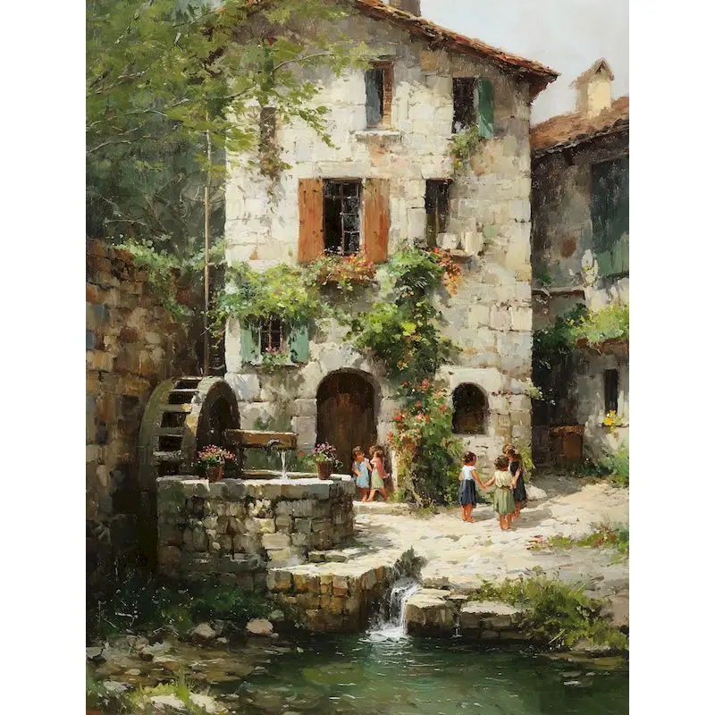 GATYZTORY Malen nach Zahlen Dorf Zeichnung auf Leinwand Malerei handgemalt für Erwachsene Bild Landschaft Kits Home Decor DIY Geschenk