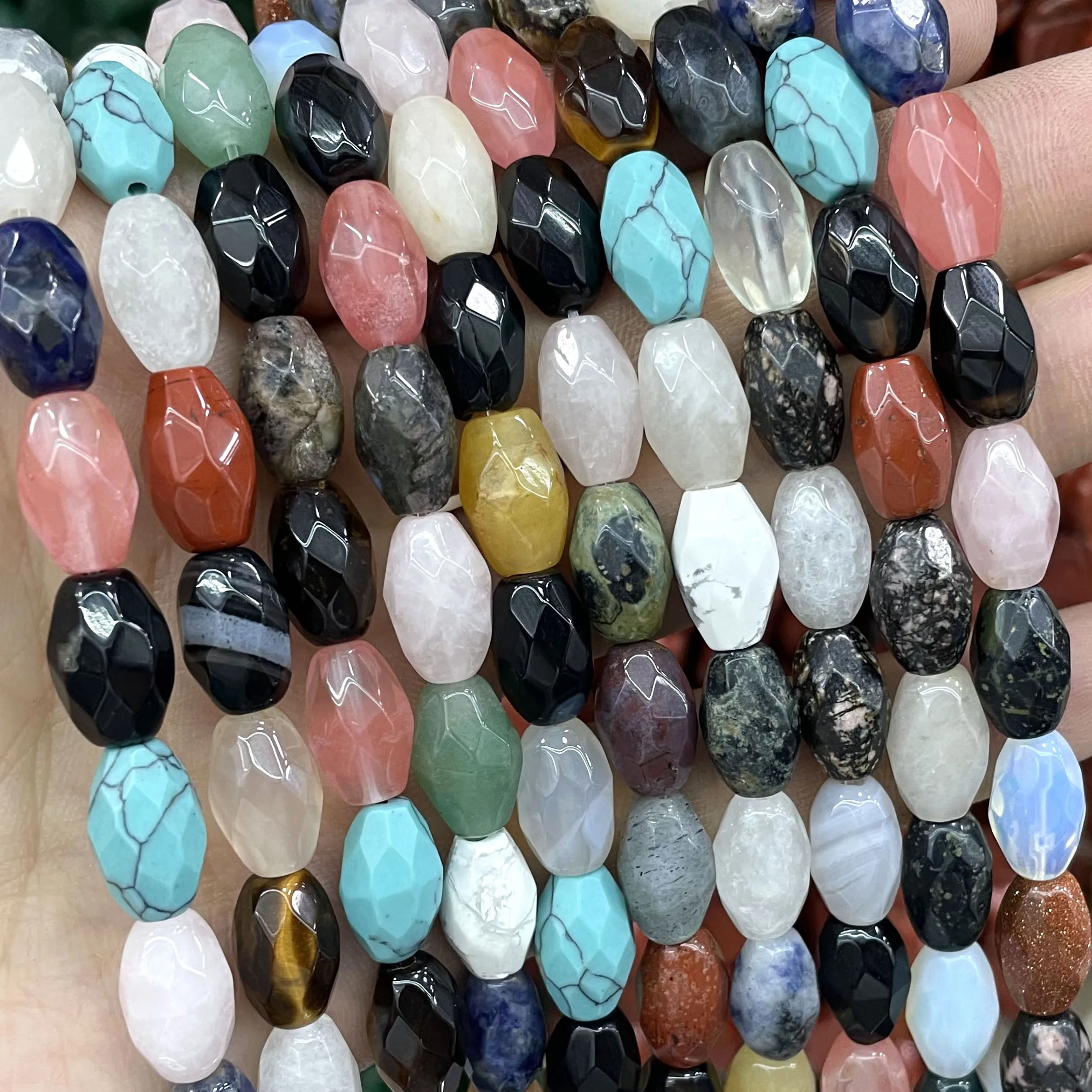 Natural Stone Faceted Rice Shape Turquoises Agates Jades Spacer Beads For Jewelry Making DIY Necklace Bracelet 8X12MM