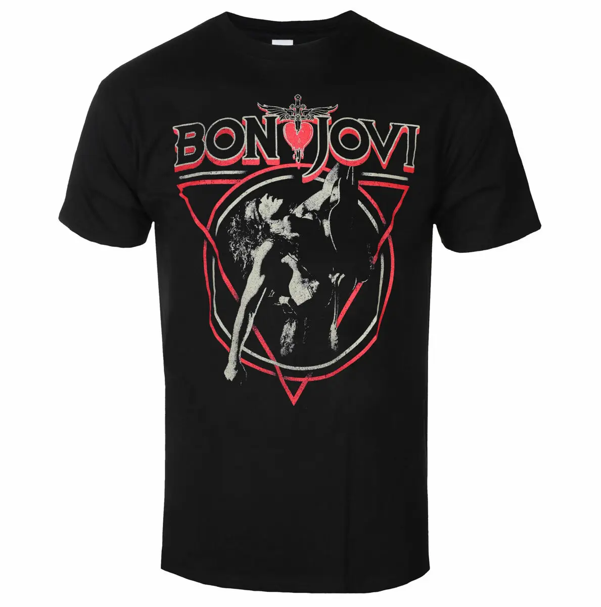 Camiseta de la banda de rock clásica con diseño artístico de Bon Jovi Triangle Overlap - Camiseta de algodón de estilo casual y moderno para hombres y mujeres