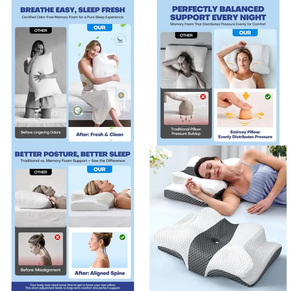 

Эргономичная охлаждающая подушка из пены с эффектом памяти для сна на боку с поддержкой шейного отдела и ортопедическим дизайном