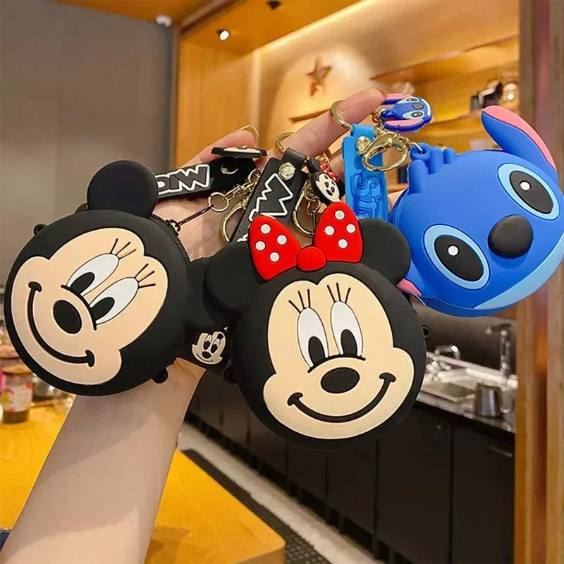 Cartoon Disney Silicone Sweet Coin Purse Keychain Creative Mickey Stitch Cute Wallet Small Things Storage Bag Small Wallet