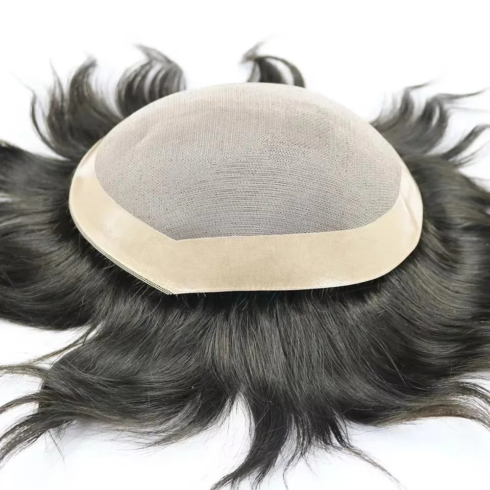 Eropa Cokelat Pirang Hitam # 1b 2warna Wig Rambut Manusia 100% Super Tahan Lama untuk Pria Botak Toupee Bernapas Basis Mono NPU Halus Prostesis