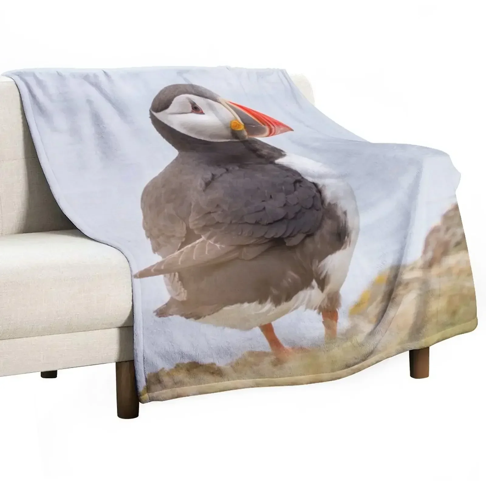 Atlantic Puffin #1 Throw Blanket Picnic Decorative Sofas Flannel Fabric Blankets