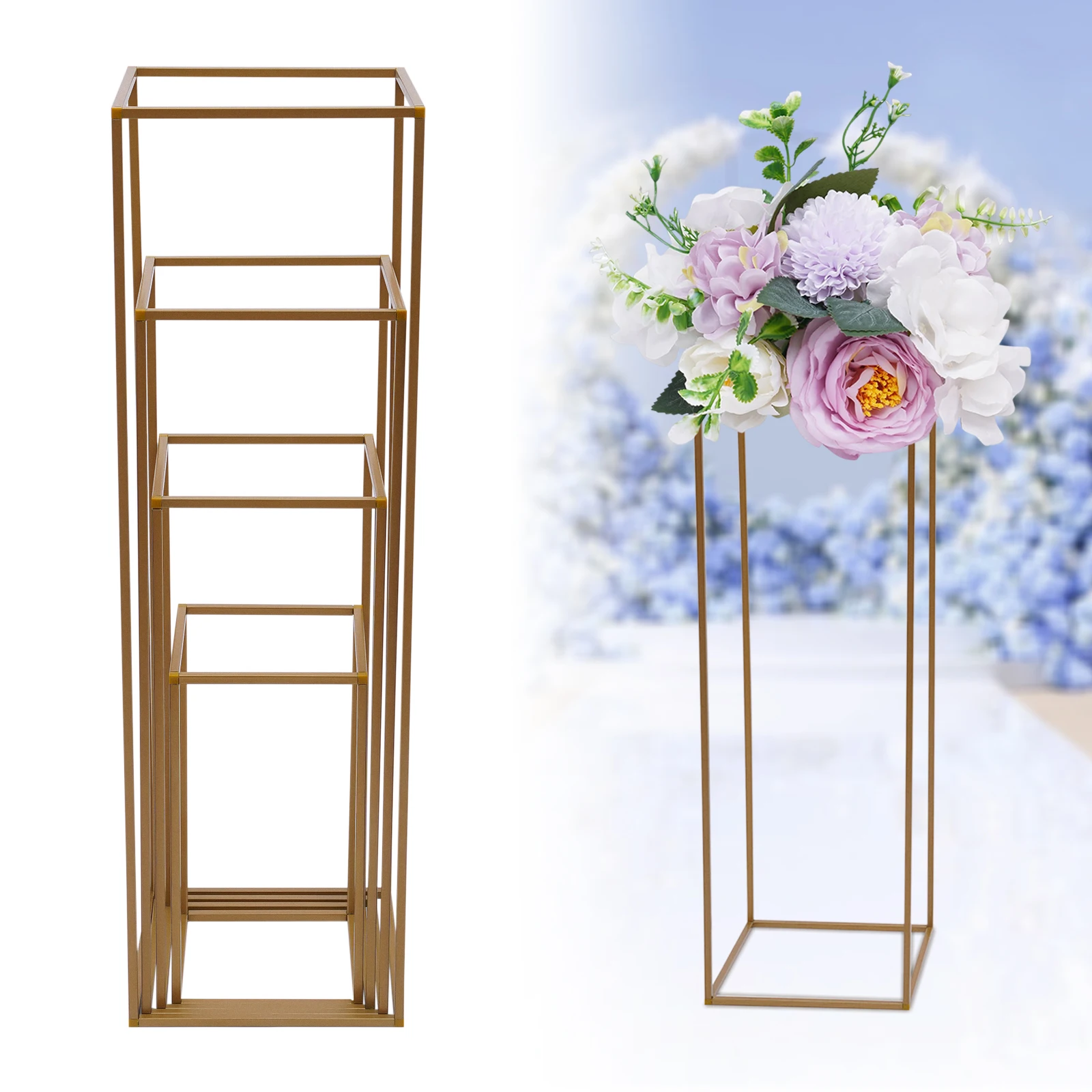 4Pcs/10Pcs Gold Frame Backdrop Stand Rectangular Metal Flower Rack For Wedding Birthday Party Backdrop Decor