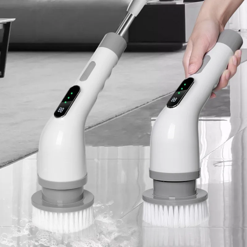 3-Speed Electric Cleaning Brush with 9 Replaceable Heads & Telescopic Handle USB Rechargeable for Bathroom Kitchen Tile