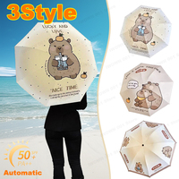 Anti-UV Capybara Automatic Umbrella Letter Print Lightweight Capybara Sun Protection Umbrella 8-Ribs Sunshade