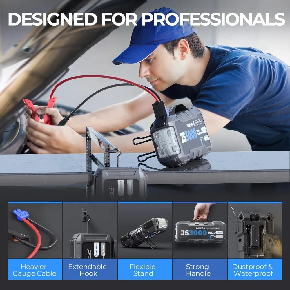 JS3000 12 فولت 3000 أمبير بطارية معززة الانتقال كاتب حزمة لمحركات الديزل ما يصل إلى 9 لتر الغاز/7 لتر ، شاحن بطارية السيارة المحمولة مع مقبض