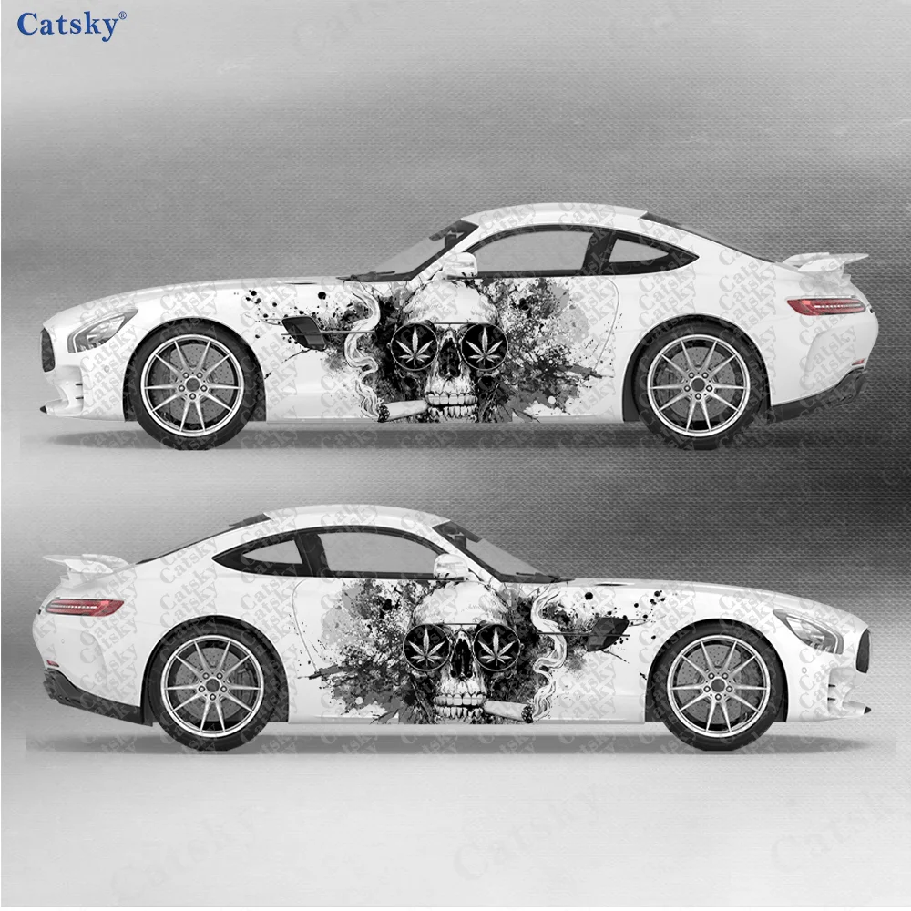 

2 шт. наклейки на боковые части автомобиля с изображением листьев марихуаны и черепа, самоклеящиеся, из ПВХ, водонепроницаемые и устойчивые к царапинам, аксессуар для автомобиля, подарок