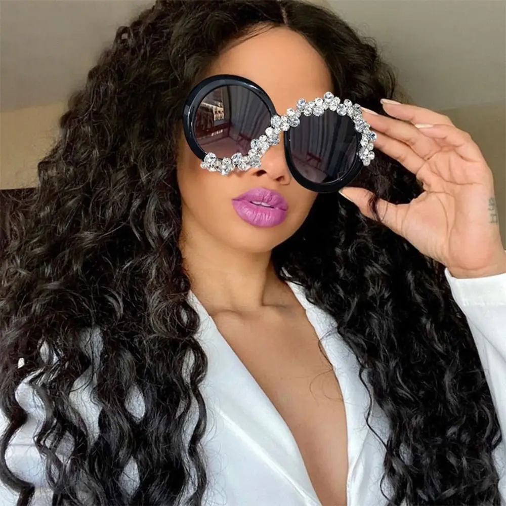 Oversized Vintage Round Sunglasses Women Diamond Rhinestone Sunglasses Men Luxury Brand Designer Glasses Outdoor Cycling Eyewear