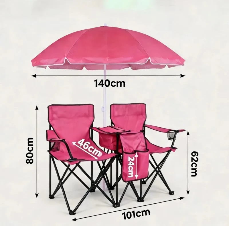 Beach Leisure Double Multifunctional Foldable Sofa Chair with Sun Roof Portable Outdoor Camping Backrest Seat