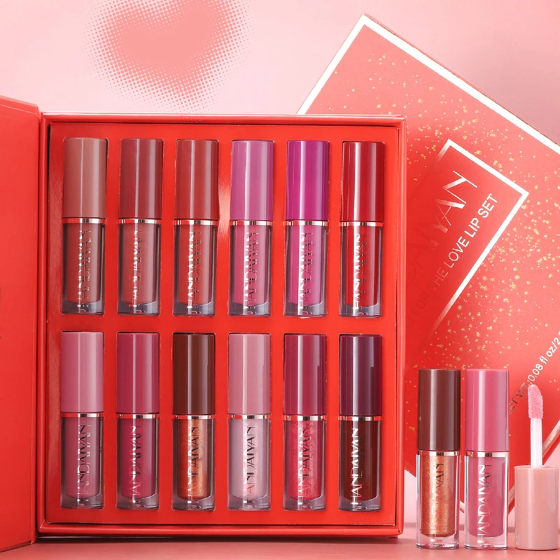 Kit di rossetti liquidi opachi in 12 colori, non appiccicosi, impermeabili, a lunga durata, cosmetici coreani per il trucco delle donne