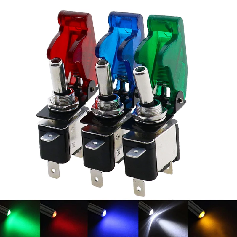 1set Auto Car Boat Truck ASW-07D Led Toggle Switch With Safety Aircraft Flip Up Cover  Red Blue Green Yellow White 12V20A